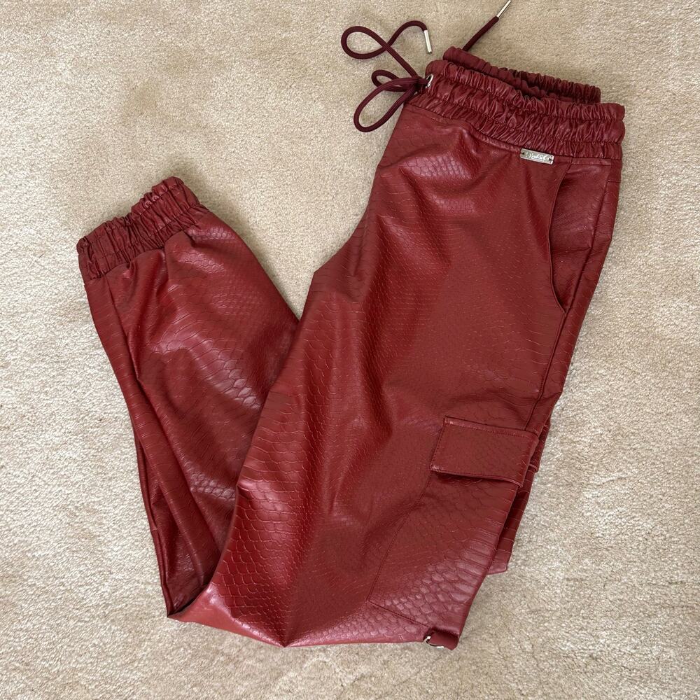 Bombshell Sportswear Red Faux Leather Jogger Track Pants - Picture 6 of 11